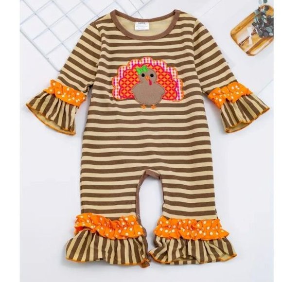 Other - Boutique Baby Girls Thanksgiving Turkey Ruffle Romper Jumpsuit